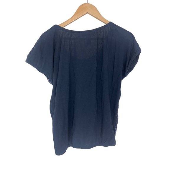 Size Small INC NAVY BLUE SEQUIN EMBELLISHED BLOUSON TOP Shirt‎ Blouse Summer - Picture 3 of 5